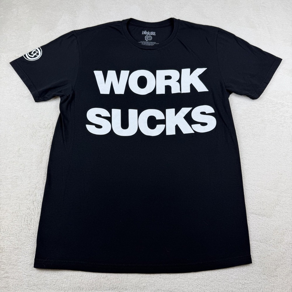 Blink-182 Work Sucks I Know Shirt Mens Medium Black Band Graphic Punk Rock Tee